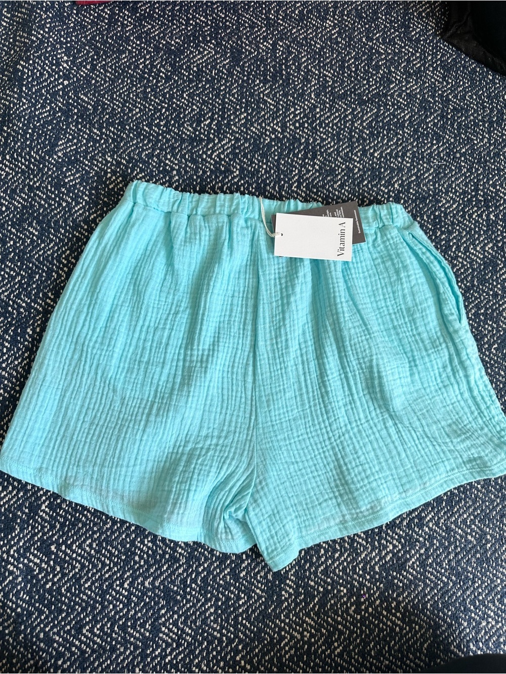 Vitamin A Women's Gauze Cover Up Shorts - Aqua S: Cotton, Pull-On - Picture 3 of 4